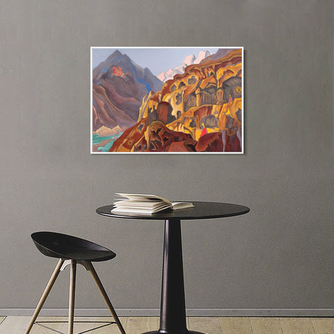 INVIN ART Framed Canvas Giclee Print Sared Caves, 1932 by Nicholas Roerich Wall Art Living Room Home Office Decorations