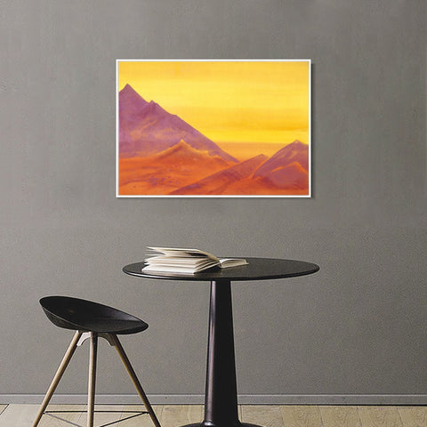 INVIN ART Framed Canvas Giclee Print sunrise-unfinished-1930 by Nicholas Roerich Wall Art Living Room Home Office Decorations