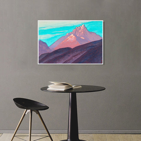 INVIN ART Framed Canvas Giclee Print Turquoise Sky Pink Mountains Purple Foot, 1940 by Nicholas Roerich Wall Art Living Room Home Office Decorations