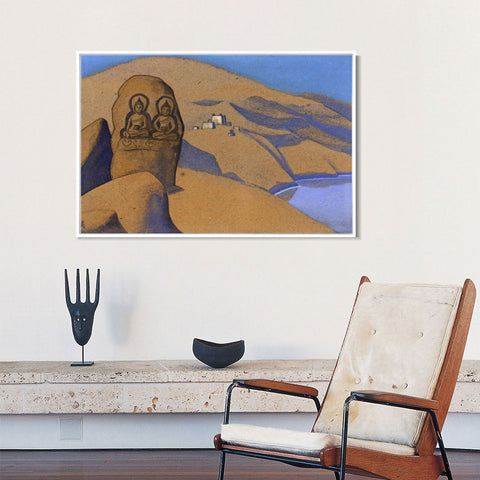 INVIN ART Framed Canvas Giclee Print Tibet. Buddha on the Road, 1936, Made of by Nicholas Roerich Wall Art Living Room Home Office Decorations