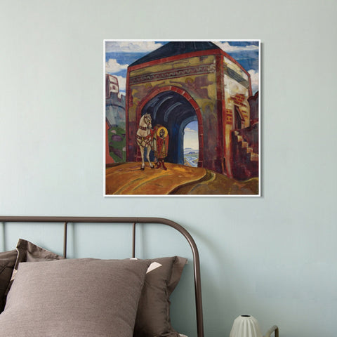 INVIN ART Framed Canvas Giclee Print St. Mercurius of Smolensk, Made of oil on canvas by Nicholas Roerich Wall Art Living Room Home Office Decorations