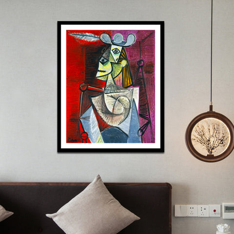 Invin Art Framed Stretch Canvas Woman In An Armchair by Pablo Picasso Wall Art Home Decor