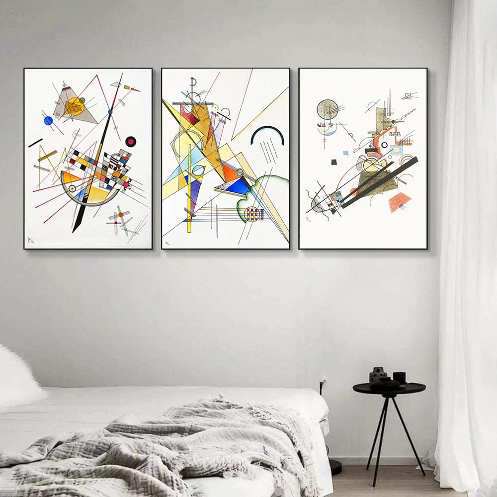 INVIN ART Framed Streched Canvas Giclee Print Combo Painting 3 Pieces by Wassily Kandinsky Wall Art Series#001 (Black Slim Frame,20"x28"Each Piece)