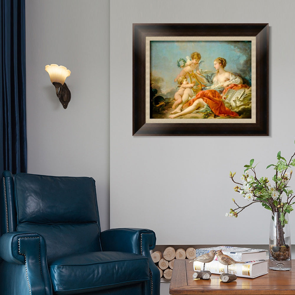 INVIN ART Framed Canvas Art Giclee Print Allegory of Music by Francois Boucher Wall Art Living Room Home Office Decorations