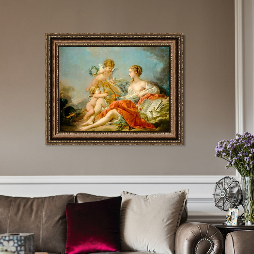 INVIN ART Framed Canvas Art Giclee Print Allegory of Music by Francois Boucher Wall Art Living Room Home Office Decorations