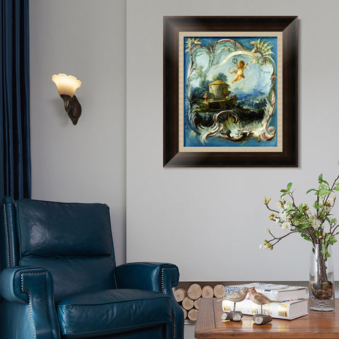 INVIN ART Framed Canvas Art Giclee Print A Pastoral Landscape Surmounted by Cupid by Francois Boucher Wall Art Living Room Home Office Decorations