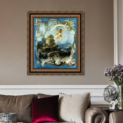 INVIN ART Framed Canvas Art Giclee Print A Pastoral Landscape Surmounted by Cupid by Francois Boucher Wall Art Living Room Home Office Decorations