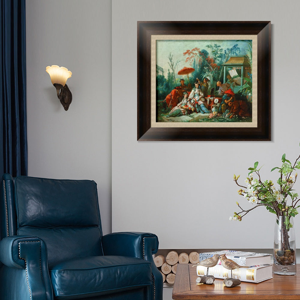 INVIN ART Framed Canvas Art Giclee Print The Chinese Garden by Francois Boucher Wall Art Living Room Home Office Decorations