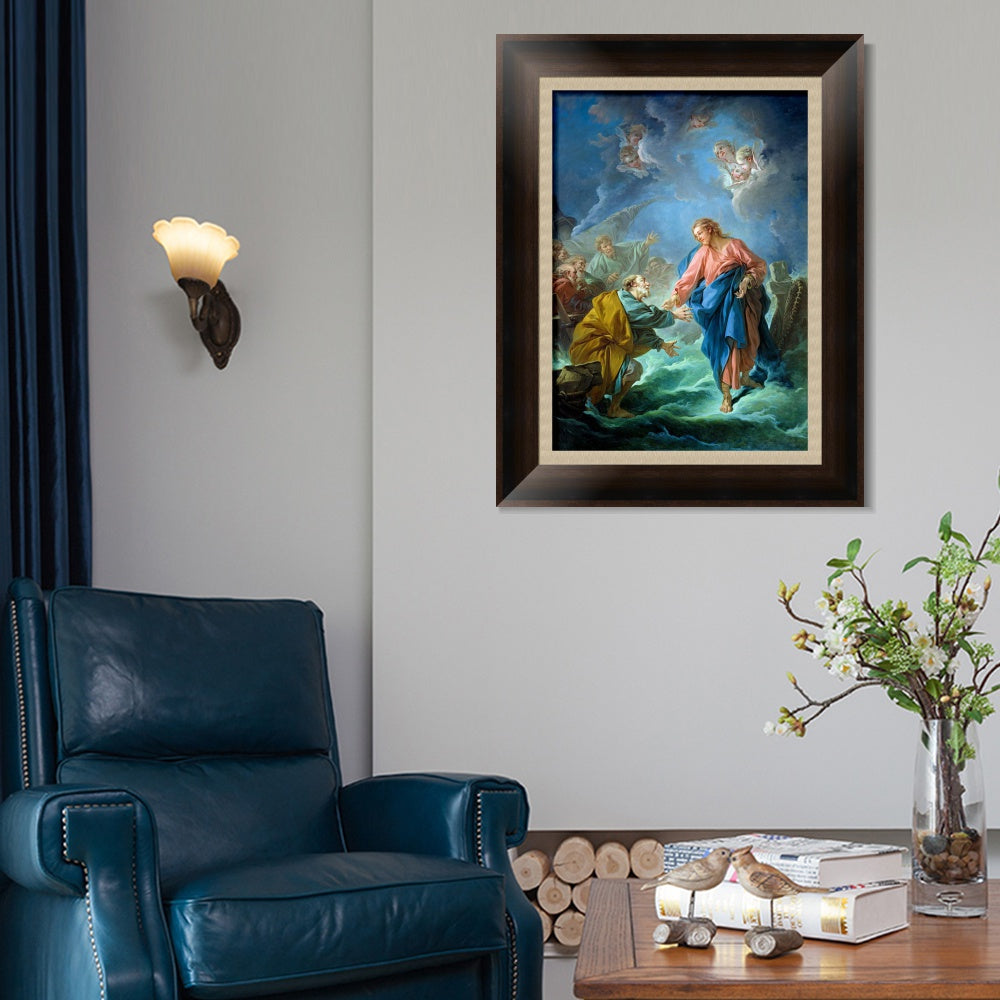INVIN ART Framed Canvas Art Giclee Print St. Peter Walks on Water by Francois Boucher Wall Art Living Room Home Office Decorations