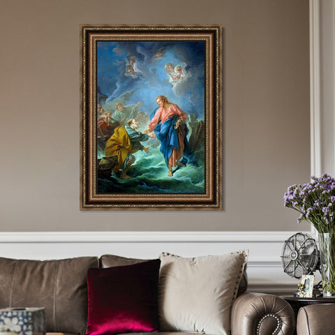 INVIN ART Framed Canvas Art Giclee Print St. Peter Walks on Water by Francois Boucher Wall Art Living Room Home Office Decorations