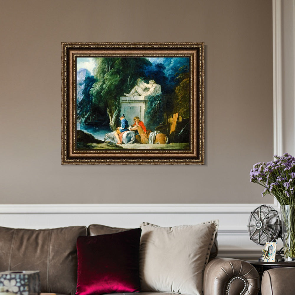 INVIN ART Framed Canvas Art Giclee Print Crossing the Ford by Francois Boucher Wall Art Living Room Home Office Decorations