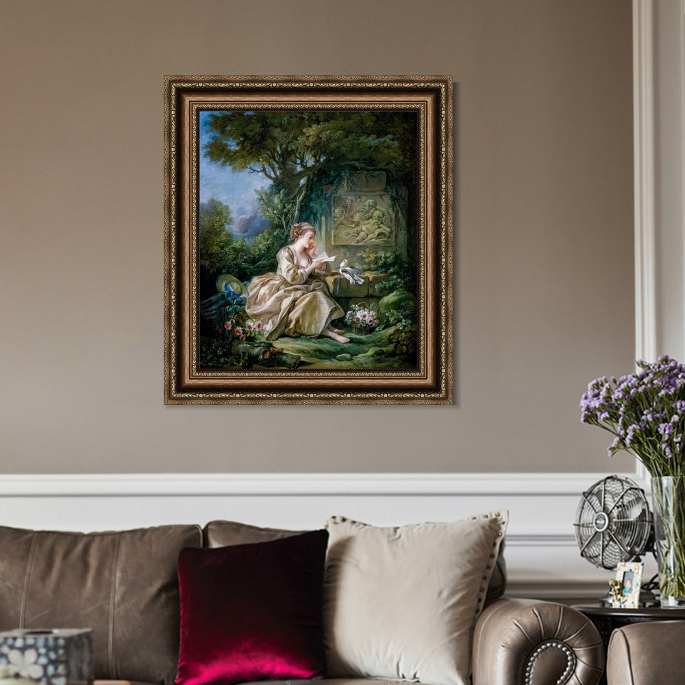 INVIN ART Framed Canvas Art Giclee Print The secret message by Francois Boucher Wall Art Living Room Home Office Decorations