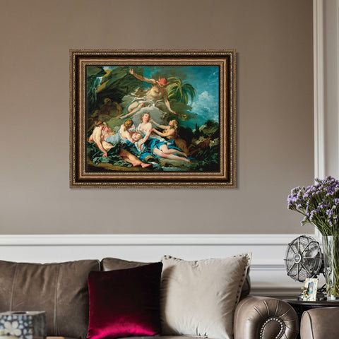 INVIN ART Framed Canvas Art Giclee Print Mercury Entrusting the Infant Bacchus to the Nymphs of Nysa by Francois Boucher Wall Art Living Room Home Office Decorations