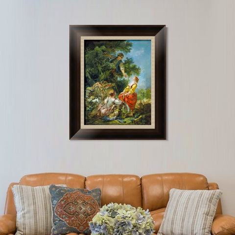 INVIN ART Framed Canvas Art Giclee Print Landscape with Kirschpflückerin by Francois Boucher Wall Art Living Room Home Office Decorations
