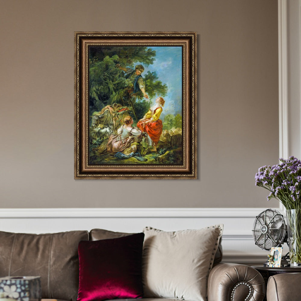 INVIN ART Framed Canvas Art Giclee Print Landscape with Kirschpfl¨¹ckerin by Francois Boucher Wall Art Living Room Home Office Decorations