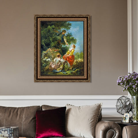 INVIN ART Framed Canvas Art Giclee Print Landscape with Kirschpflückerin by Francois Boucher Wall Art Living Room Home Office Decorations