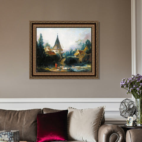 INVIN ART Framed Canvas Art Giclee Print Landscape near Beauvais by Francois Boucher Wall Art Living Room Home Office Decorations