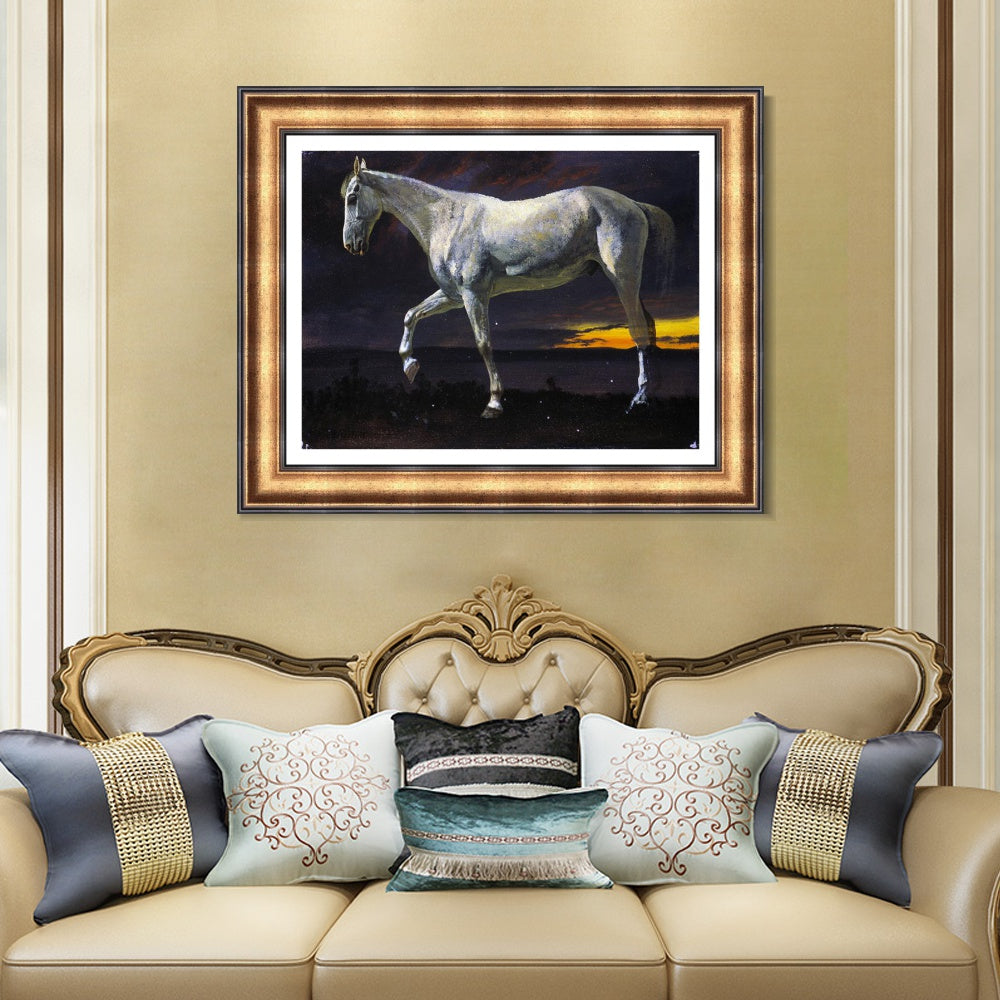 INVIN ART Framed Canvas Art Giclee Print White Horse and Sunset by Albert Bierstadt Wall Art