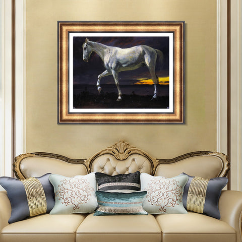 INVIN ART Framed Canvas Art Giclee Print White Horse and Sunset by Albert Bierstadt Wall Art Living Room Home Office Decorations