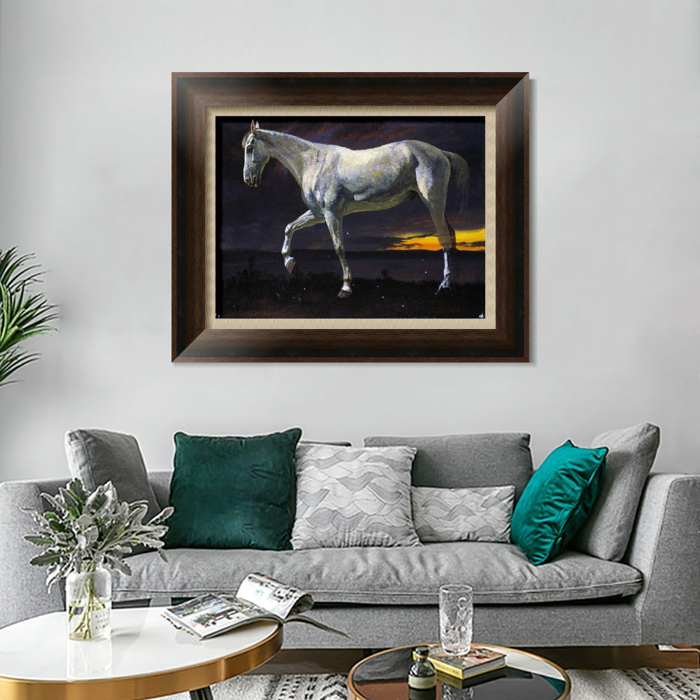 INVIN ART Framed Canvas Art Giclee Print White Horse and Sunset by Albert Bierstadt Wall Art