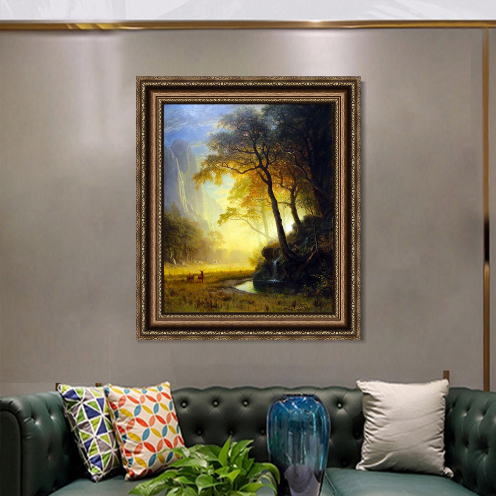 INVIN ART Framed Canvas Art Giclee Print Hetch Hetchy Canyon by Albert Bierstadt Wall Art