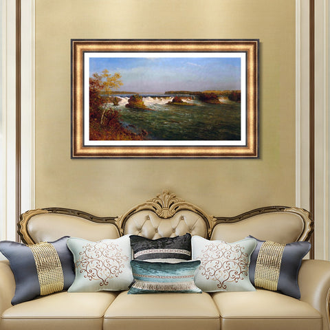INVIN ART Framed Canvas Art Giclee Print The Running River by Albert Bierstadt Wall Art Living Room Home Office Decorations(European Retro Golden Frame with Linen Liner,20"x28")