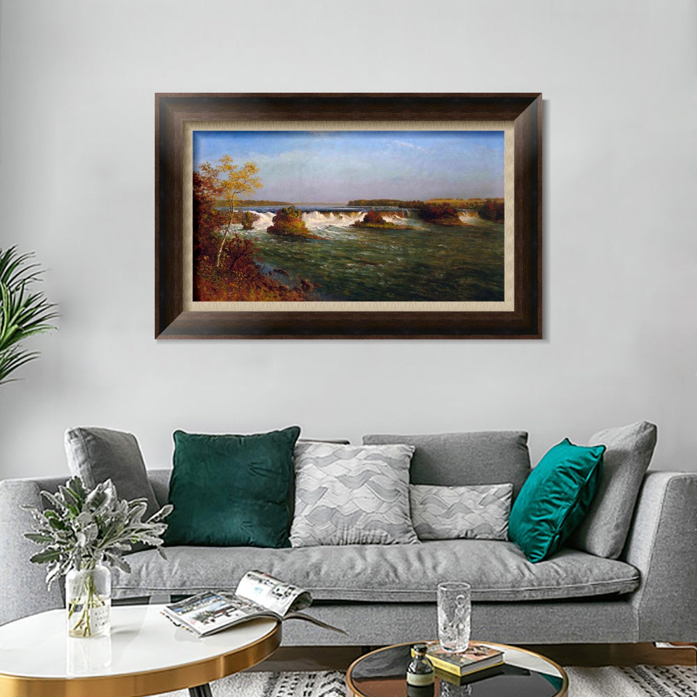 INVIN ART Framed Canvas Art Giclee Print The Running River by Albert Bierstadt Wall Art (European Retro Golden Frame with Linen Liner,20"x28")