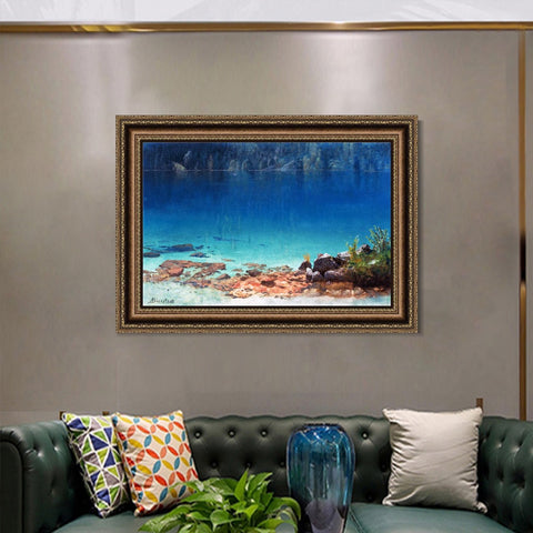 INVIN ART Framed Canvas Art Giclee Print The Quiet Crystal Lake by Albert Bierstadt Wall Art Living Room Home Office Decorations