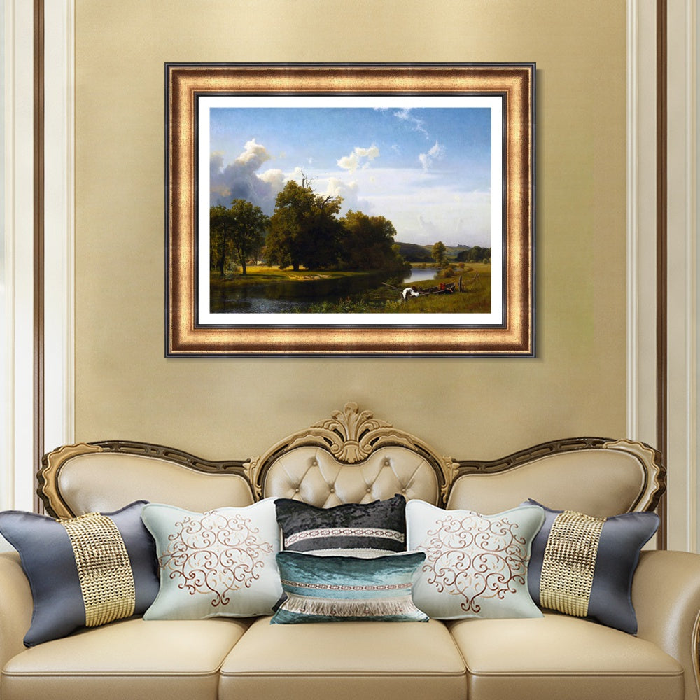 INVIN ART Framed Canvas Art Giclee Print A river landscape, Westphalia, 1855 by Albert Bierstadt Wall Art