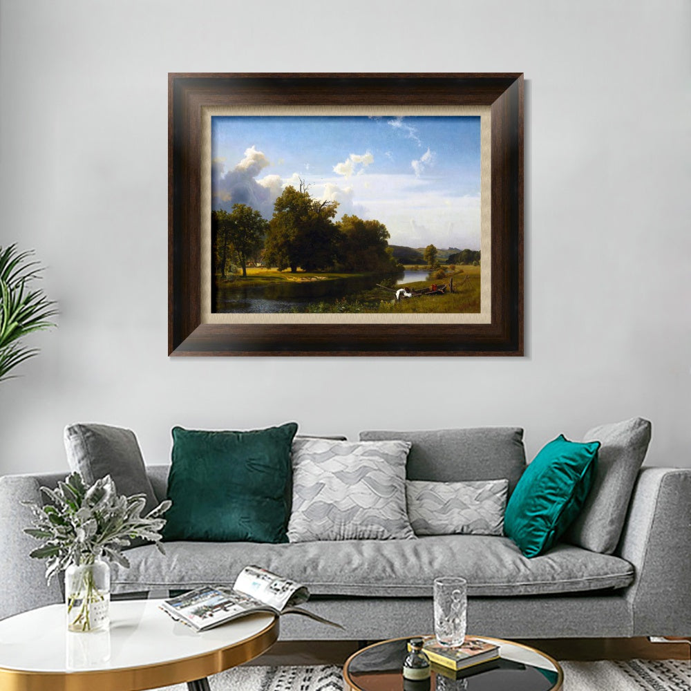 INVIN ART Framed Canvas Art Giclee Print A river landscape, Westphalia, 1855 by Albert Bierstadt Wall Art