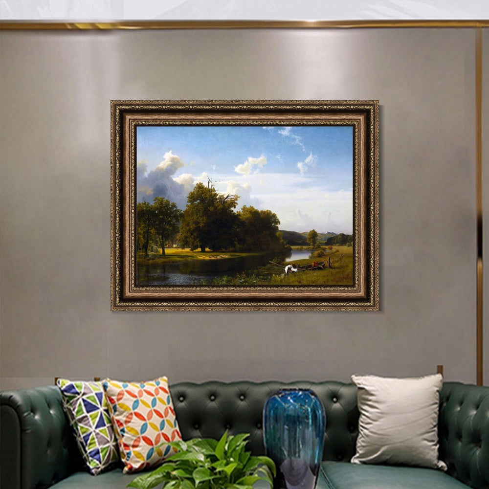 INVIN ART Framed Canvas Art Giclee Print A river landscape, Westphalia, 1855 by Albert Bierstadt Wall Art