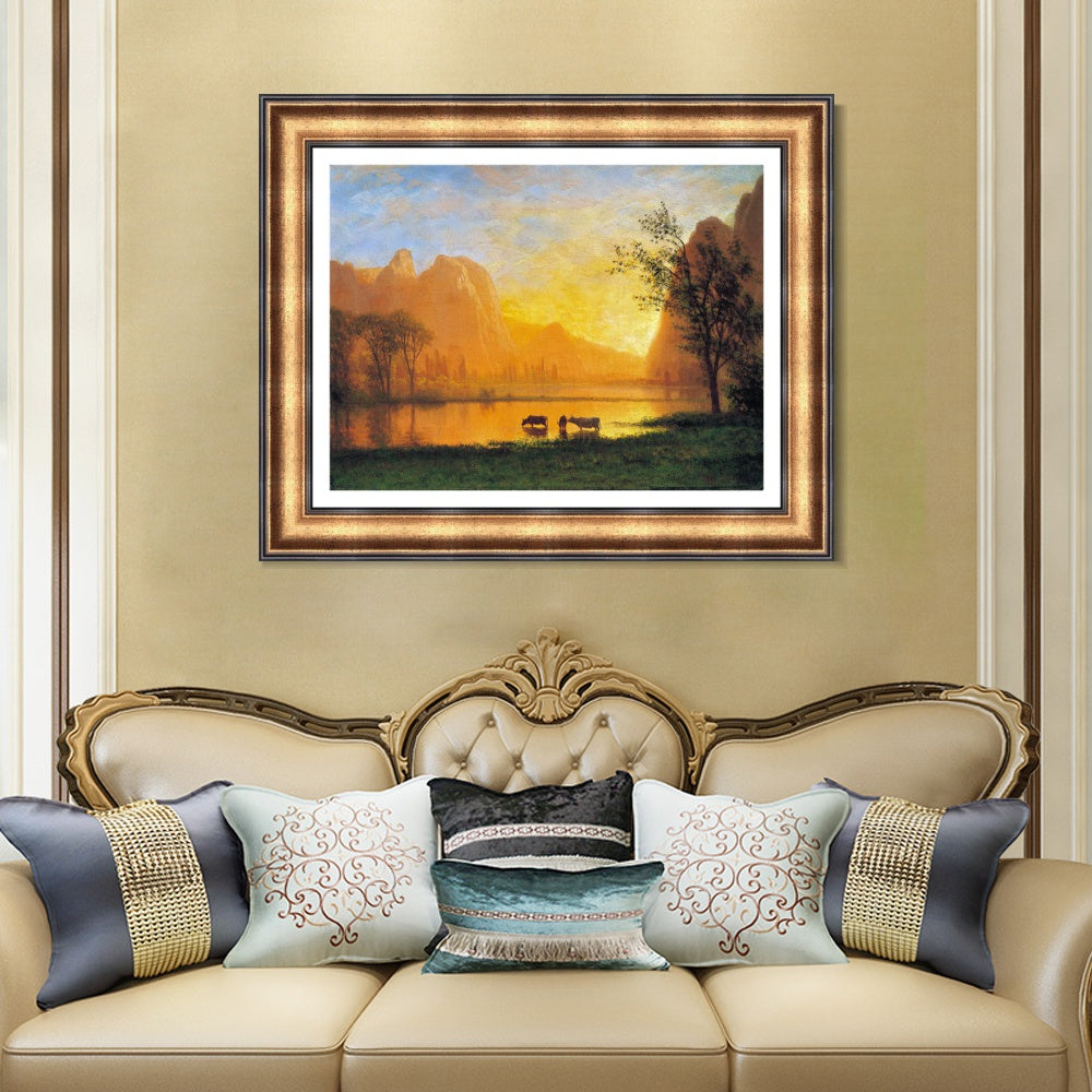 INVIN ART Framed Canvas Art Giclee Print Buffaloes in The Water by Albert Bierstadt Wall Art