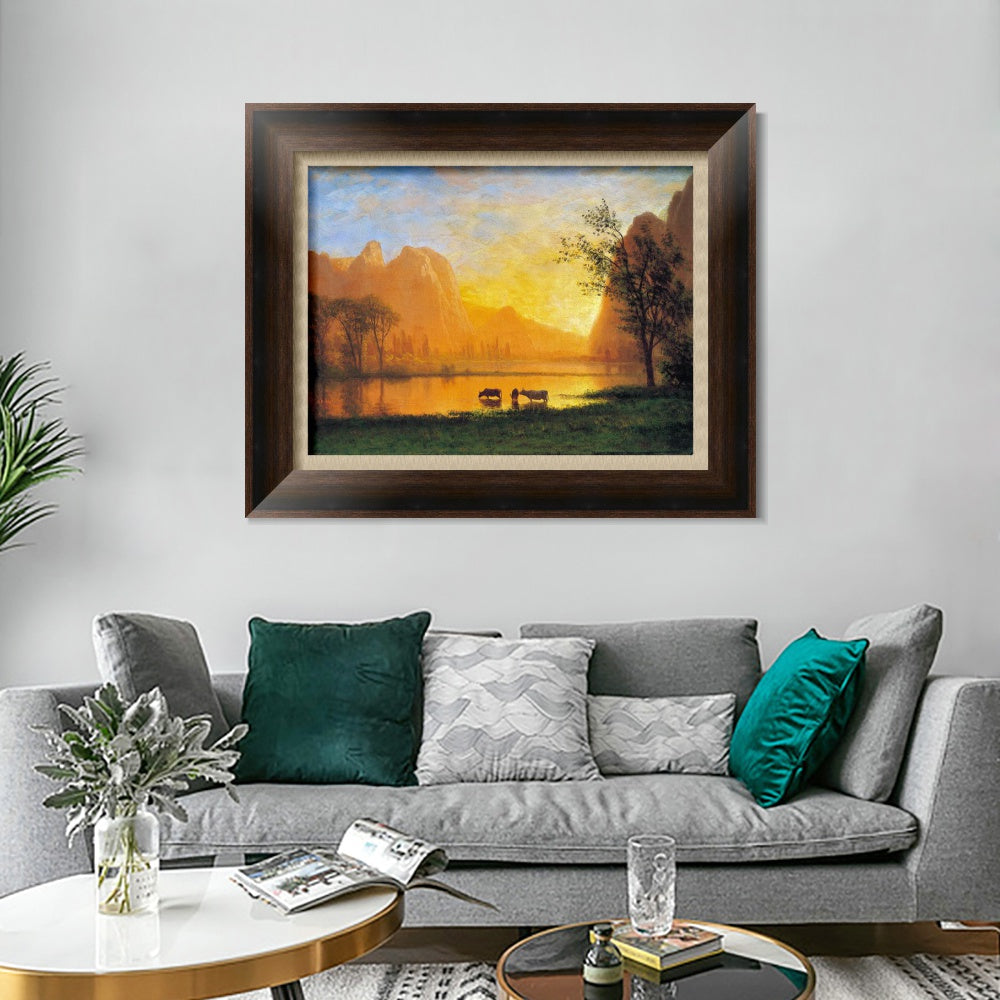 INVIN ART Framed Canvas Art Giclee Print Buffaloes in The Water by Albert Bierstadt Wall Art