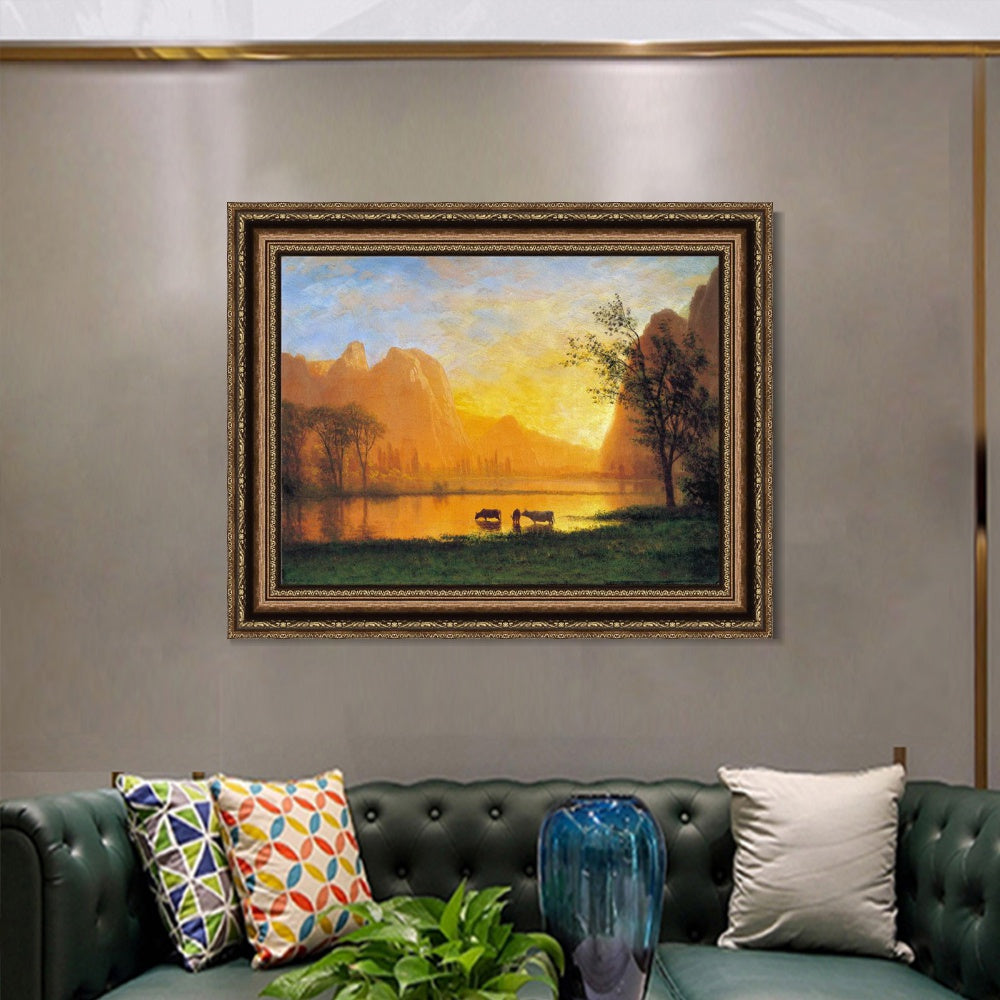 INVIN ART Framed Canvas Art Giclee Print Buffaloes in The Water by Albert Bierstadt Wall Art
