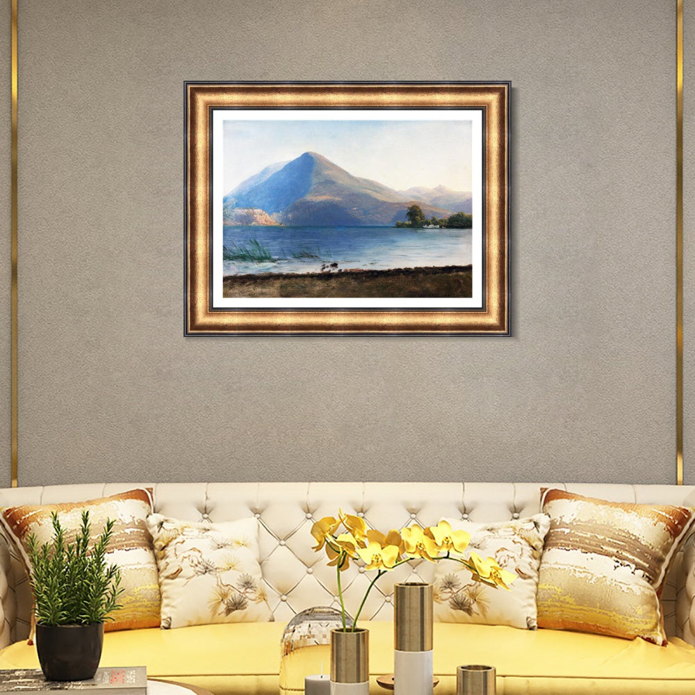INVIN ART Framed Canvas Art Giclee Print a boat with lake and mountain by Albert Bierstadt Wall Art Living Room Home Office Decorations