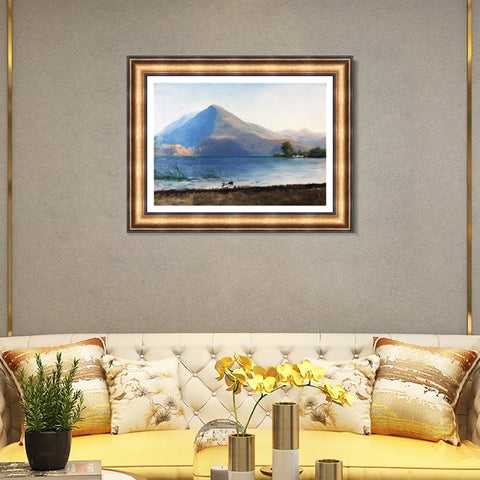 INVIN ART Framed Canvas Art Giclee Print a boat with lake and mountain by Albert Bierstadt Wall Art Living Room Home Office Decorations