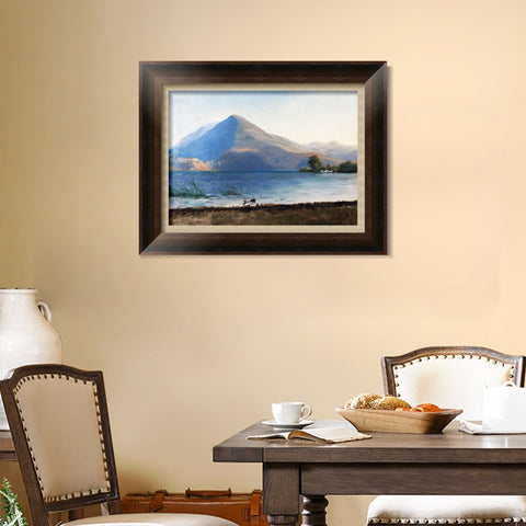 INVIN ART Framed Canvas Art Giclee Print a boat with lake and mountain by Albert Bierstadt Wall Art Living Room Home Office Decorations