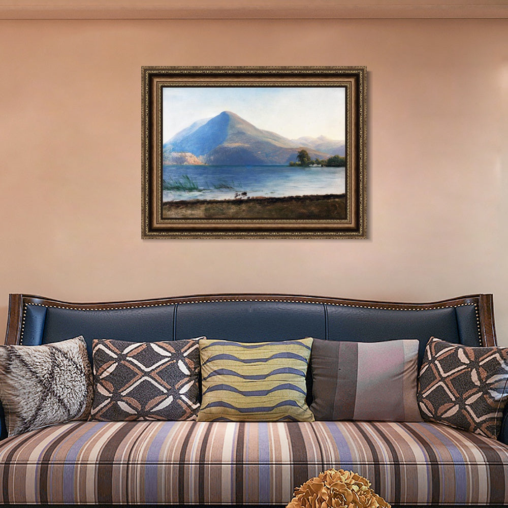 INVIN ART Framed Canvas Art Giclee Print a boat with lake and mountain by Albert Bierstadt Wall Art Living Room Home Office Decorations