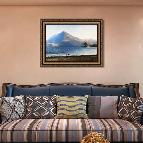 INVIN ART Framed Canvas Art Giclee Print a boat with lake and mountain by Albert Bierstadt Wall Art Living Room Home Office Decorations