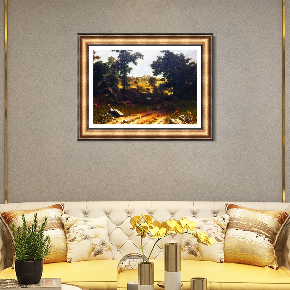 INVIN ART Framed Canvas Art Giclee Print A gravel road leading to the distance by Albert Bierstadt Wall Art