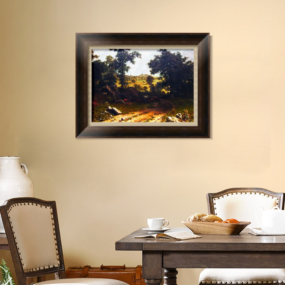 INVIN ART Framed Canvas Art Giclee Print A gravel road leading to the distance by Albert Bierstadt Wall Art