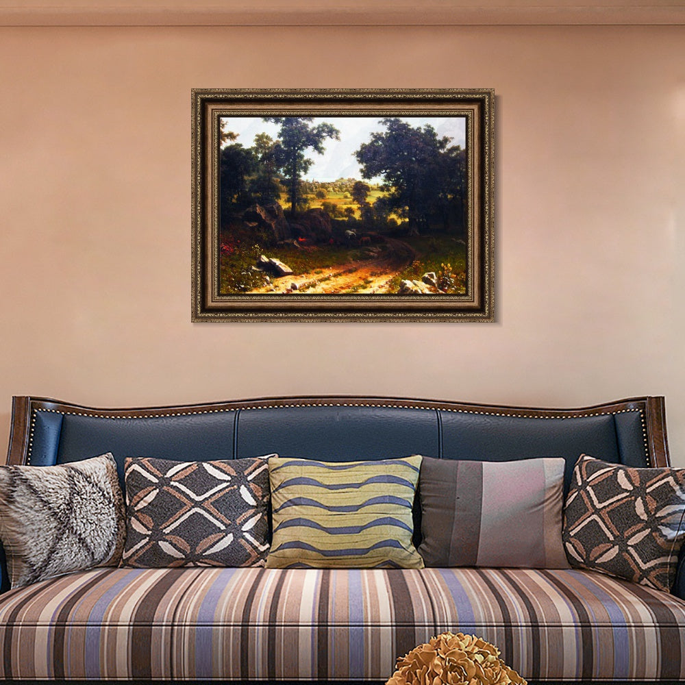 INVIN ART Framed Canvas Art Giclee Print A gravel road leading to the distance by Albert Bierstadt Wall Art
