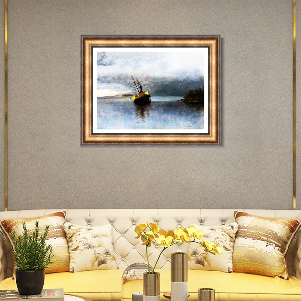 INVIN ART Framed Canvas Art Giclee Print a lonely boat in the quie tlake by Albert Bierstadt Wall Art