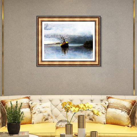 INVIN ART Framed Canvas Art Giclee Print a lonely boat in the quie tlake by Albert Bierstadt Wall Art Living Room Home Office Decorations