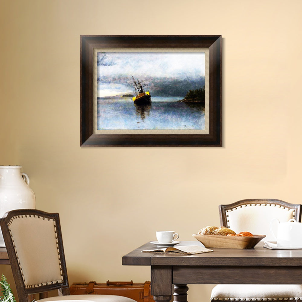 INVIN ART Framed Canvas Art Giclee Print a lonely boat in the quie tlake by Albert Bierstadt Wall Art