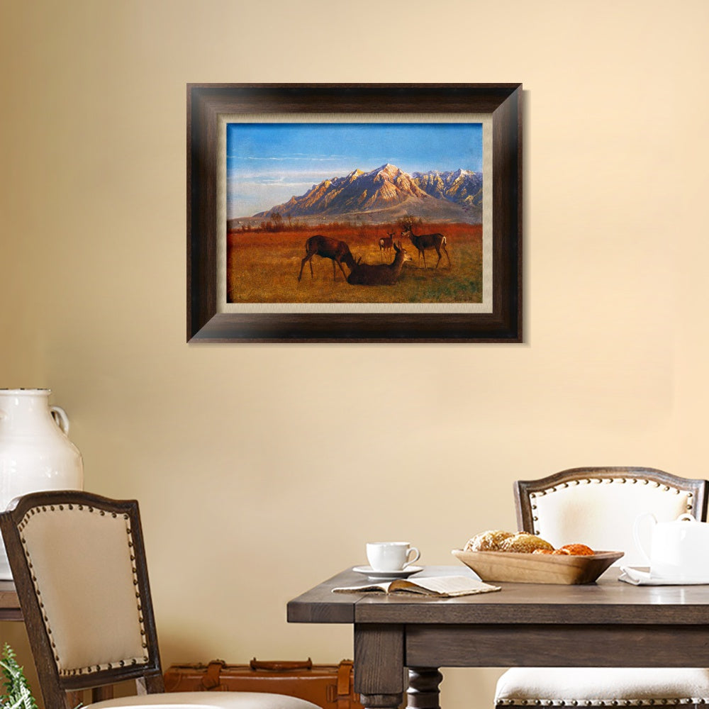 INVIN ART Framed Canvas Art Giclee Print Deer Sipping In The Sunset by Albert Bierstadt Wall Art Living Room Home Office Decorations