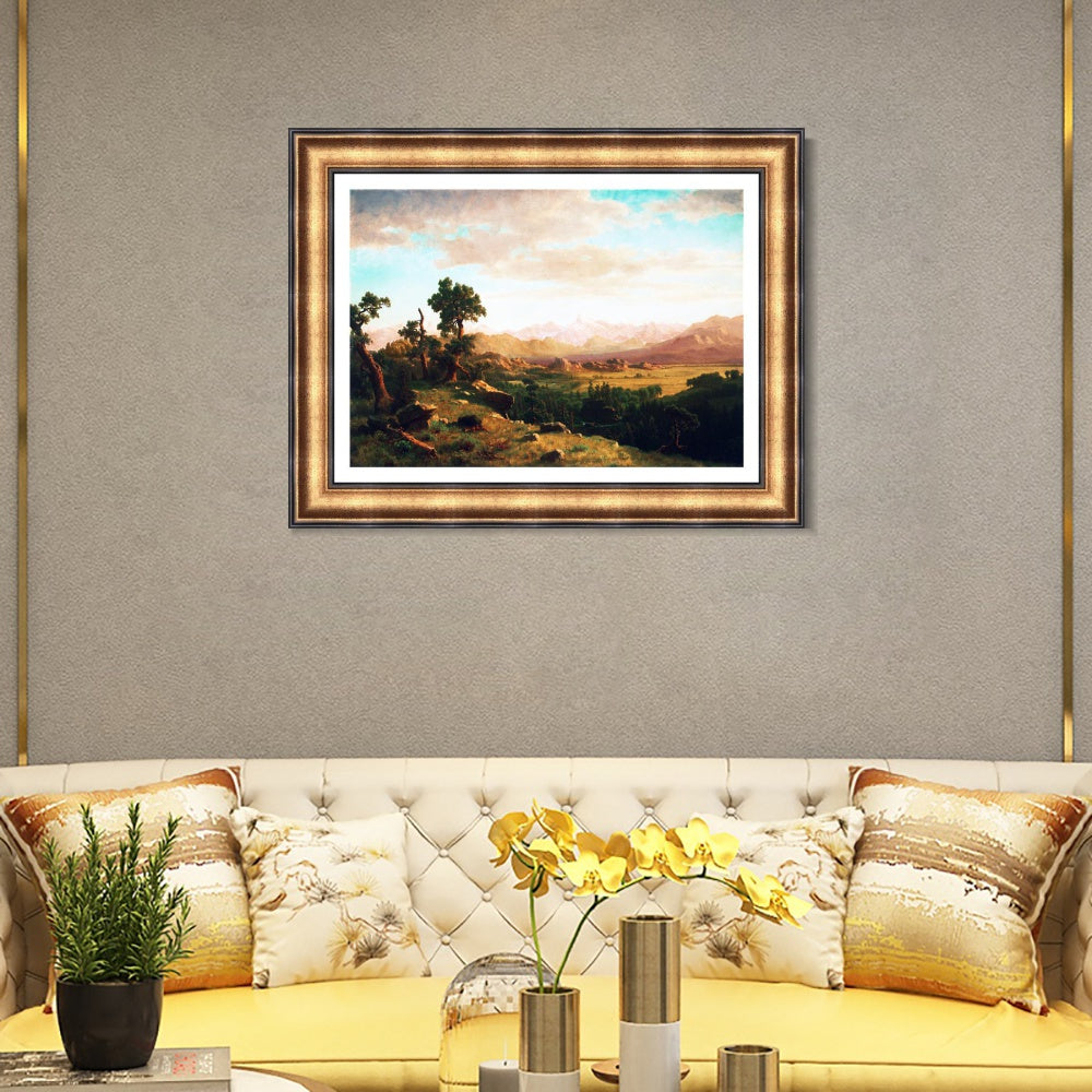 INVIN ART Framed Canvas Art Giclee Print Golden lights cattered on mountains and ground by Albert Bierstadt Wall Art