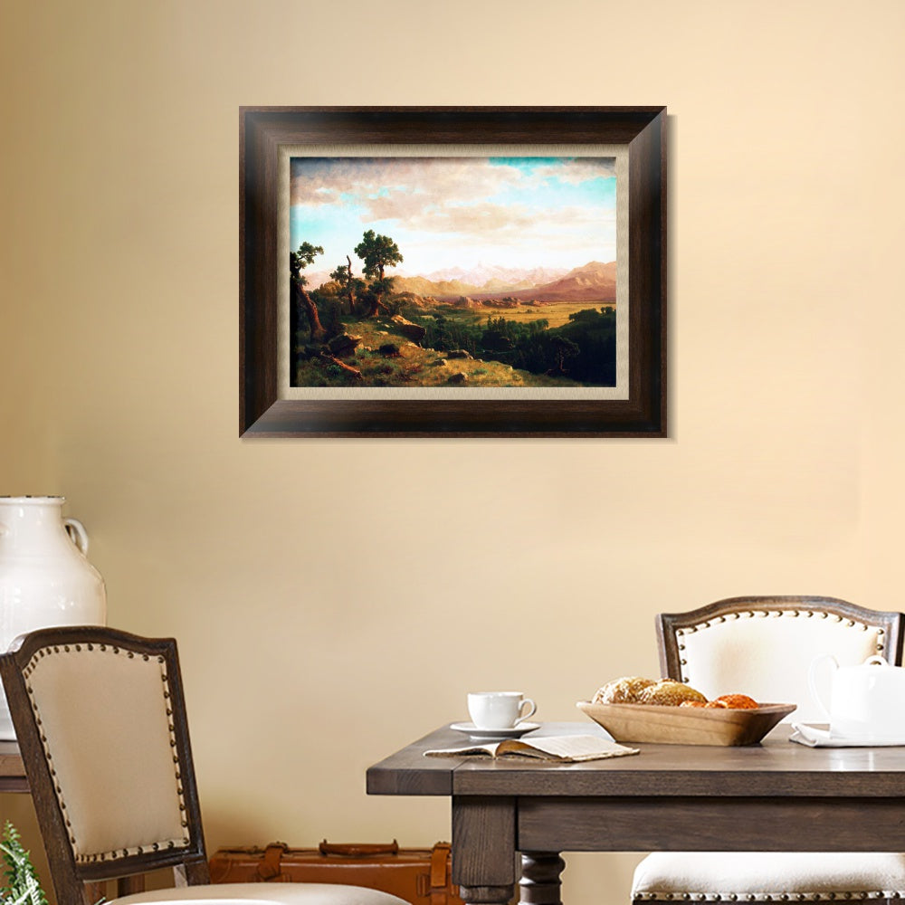INVIN ART Framed Canvas Art Giclee Print Golden lights cattered on mountains and ground by Albert Bierstadt Wall Art