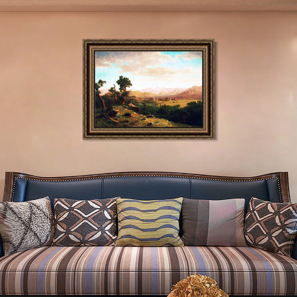 INVIN ART Framed Canvas Art Giclee Print Golden lights cattered on mountains and ground by Albert Bierstadt Wall Art