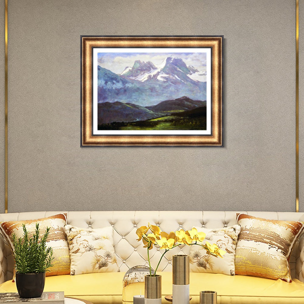 INVIN ART Framed Canvas Art Giclee Print At the foot of snow-capped mountains by Albert Bierstadt Wall Art